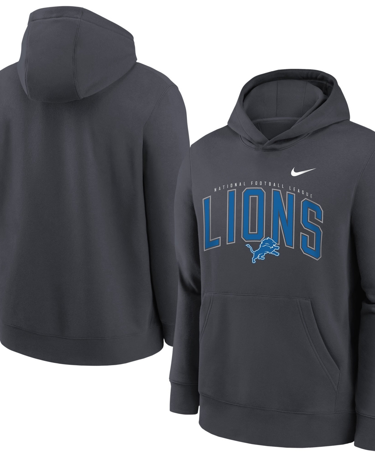 Nike Big Boys' and Girls' Anthracite Detroit Lions Logo Arch Fleece Hoodie - Anthracite
