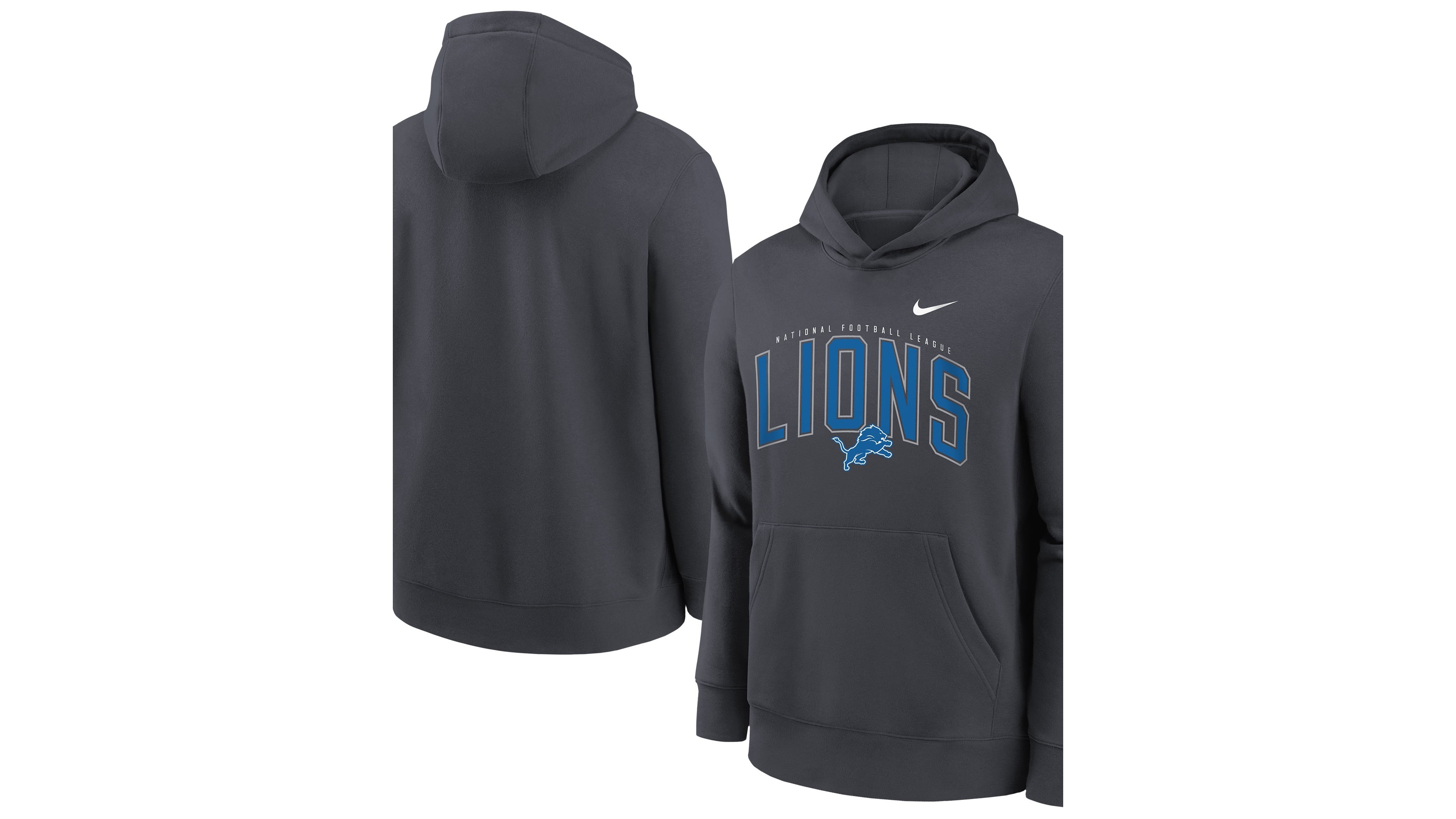 Nike Big Boys' and Girls' Anthracite Detroit Lions Logo Arch Fleece Hoodie