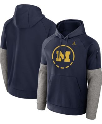 Men's Navy Michigan Wolverines Primetime Basketball Therma-FIT Raglan Fleece Hoodie