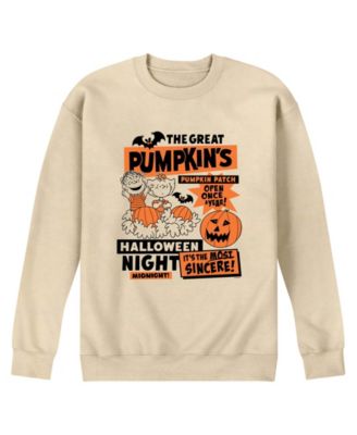 Men's The Great Pumpkins Pumpkin Patch Linus and Sally Graphic Crewneck Fleece Long-Sleeve Sweatshirt