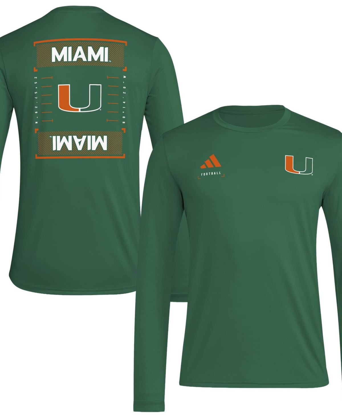 adidas Men's Green Miami Hurricanes Locker Football Icon Aeroready Pre-Game Long-Sleeves T-Shirt - Green