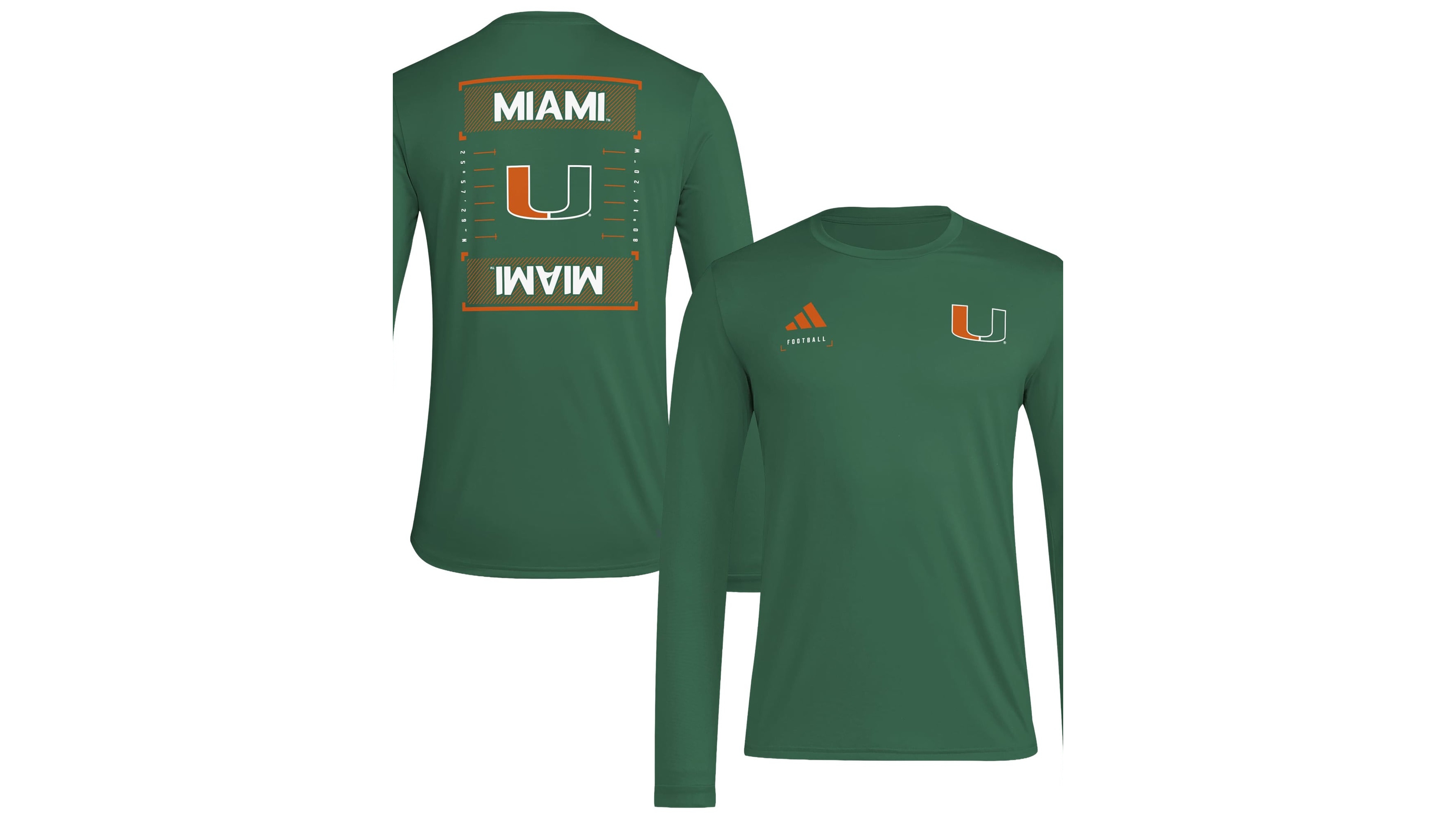 adidas Men's Green Miami Hurricanes Locker Football Icon Aeroready Pre-Game Long-Sleeves T-Shirt