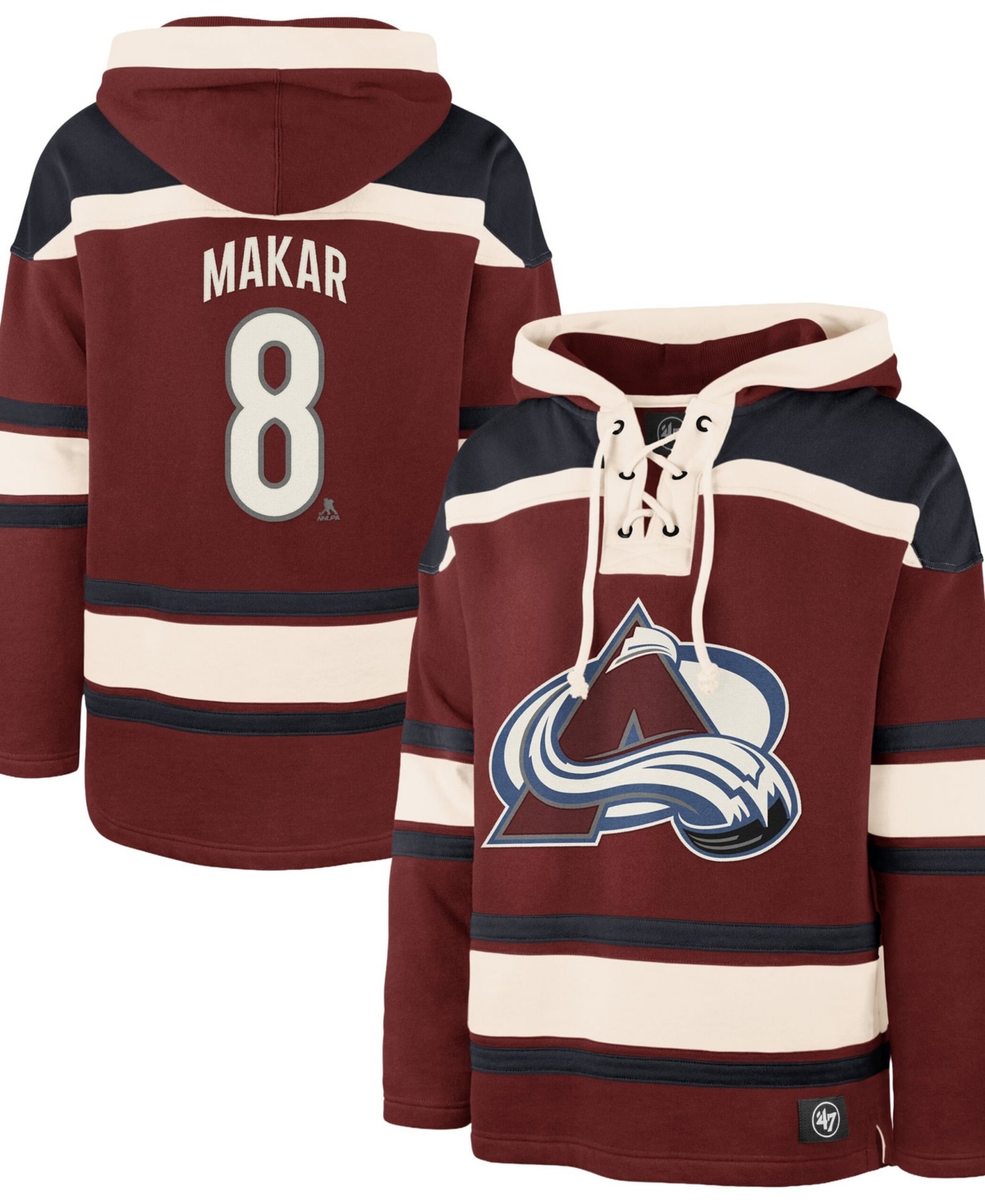 '47 Brand Men's Cale Makar Burgundy Colorado Avalanche Player Name Number Lacer Hoodie - Burgundy