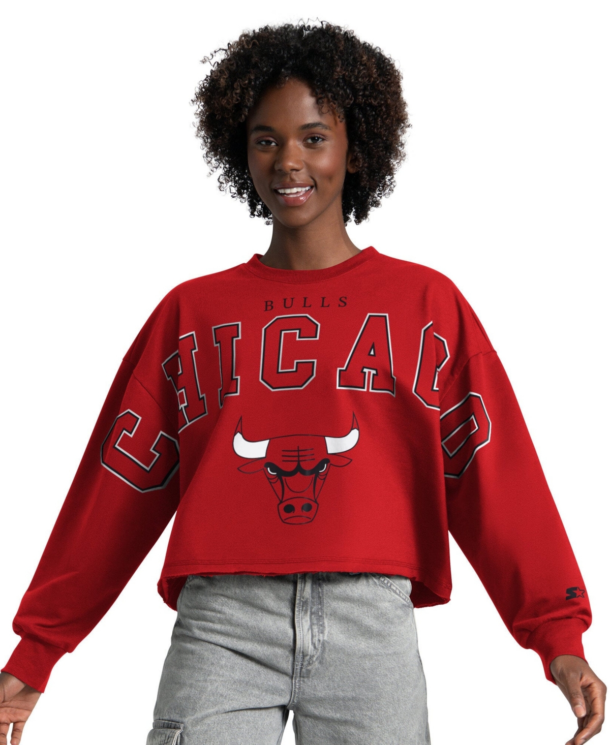 Starter Women's Red Chicago Bulls Bleachers Cropped Sweatshirt - Red