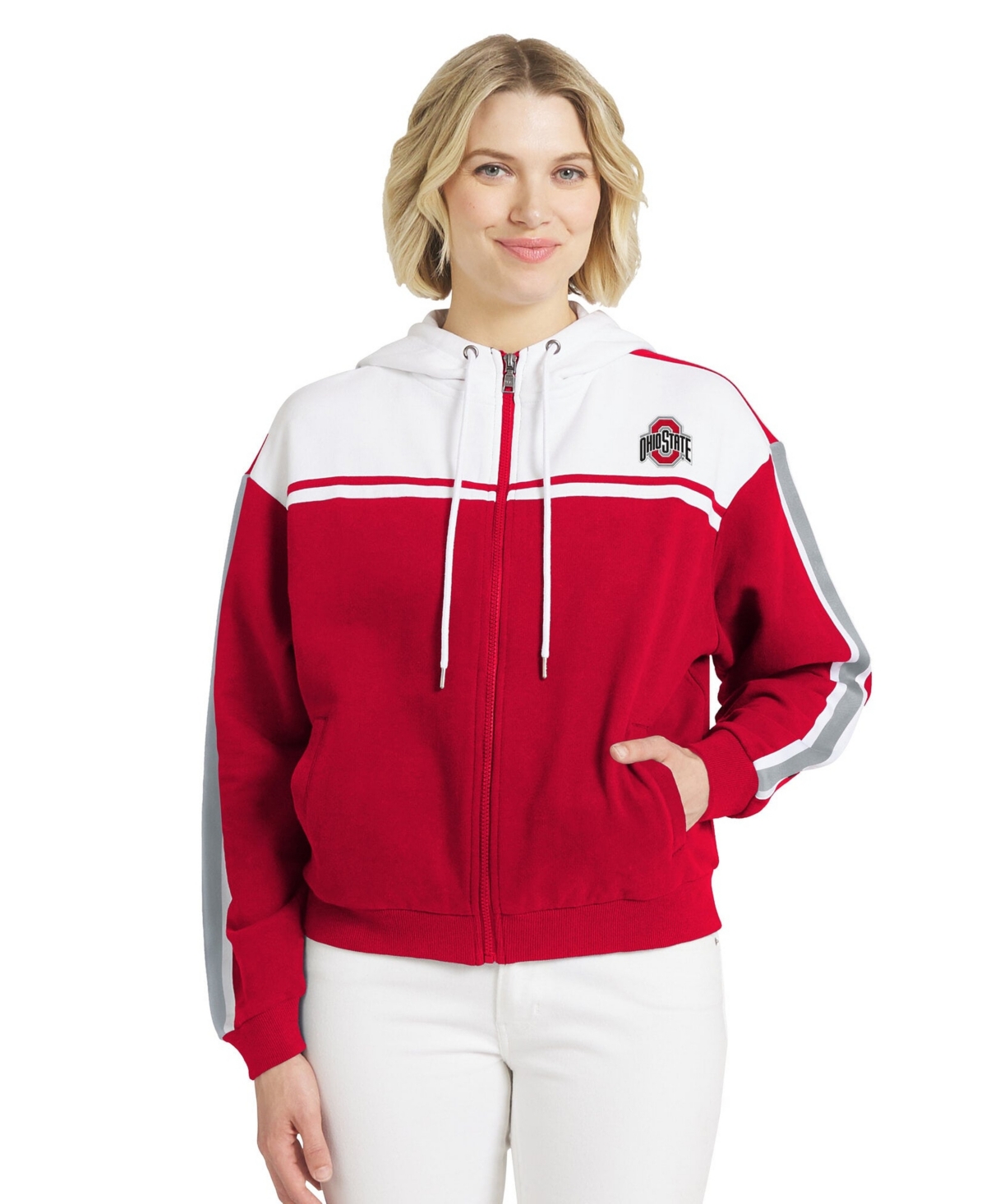 Wear by Erin Andrews Women's Scarlet Ohio State Buckeyes Color block Sleeve Stripe Full-Zip Hoodie - Scarlet