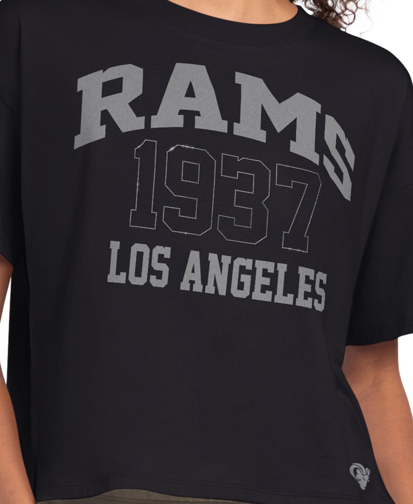 Женская футболка Starter Black Los Angeles Rams Rhinestone Boxy Cropped — фото 2