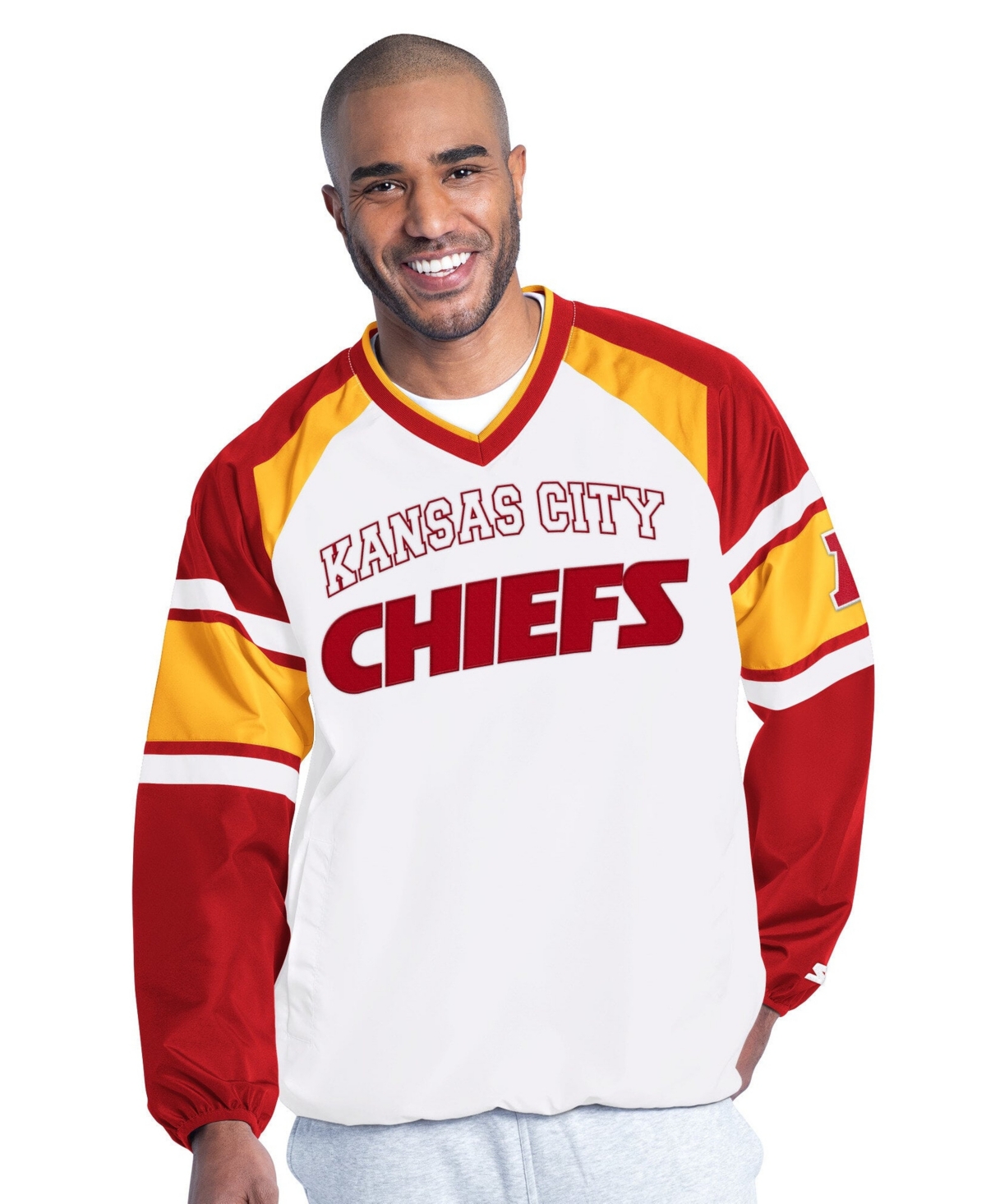 Starter Men's White Kansas City Chiefs Infield Play Raglan Pullover Sweatshirt