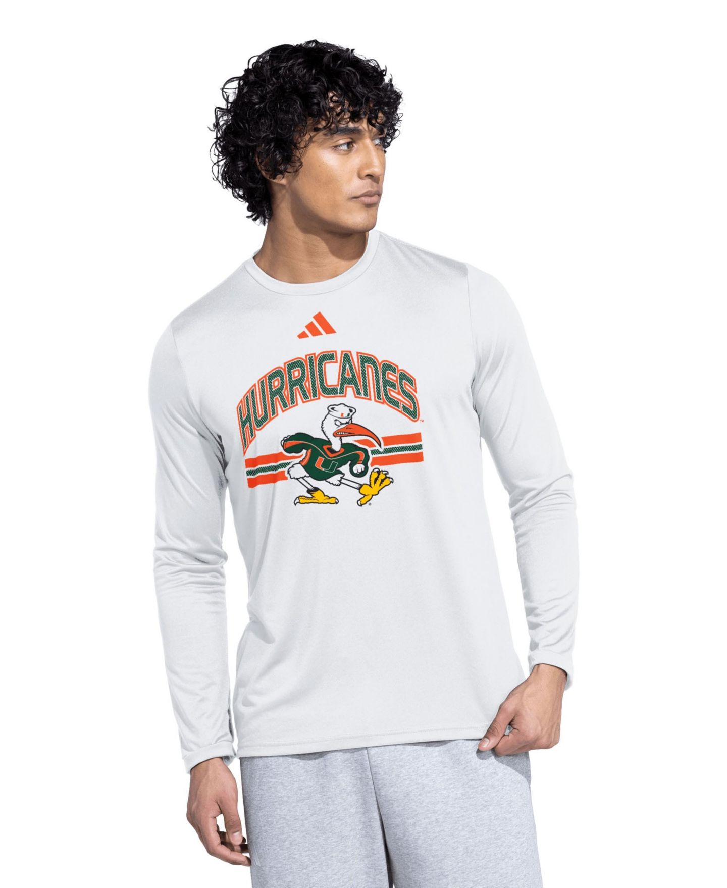 Мужская футболка adidas White Miami Hurricanes It's Back Pregame Long-Sleeves — фото 1