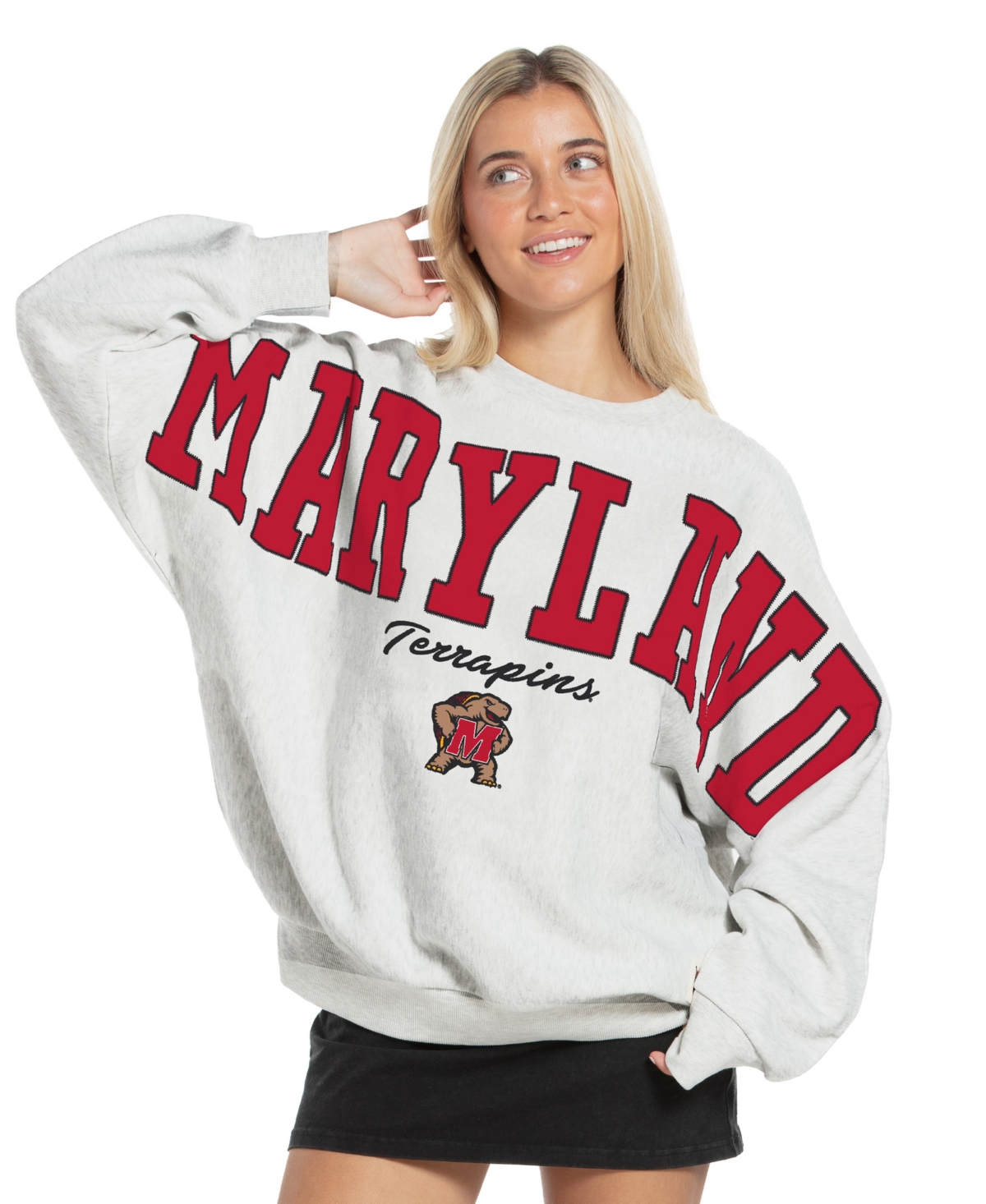 Pressbox Women's Heather Gray Maryland Terrapins Flannigan Oversized Fleece Sweatshirt - Heather Gray