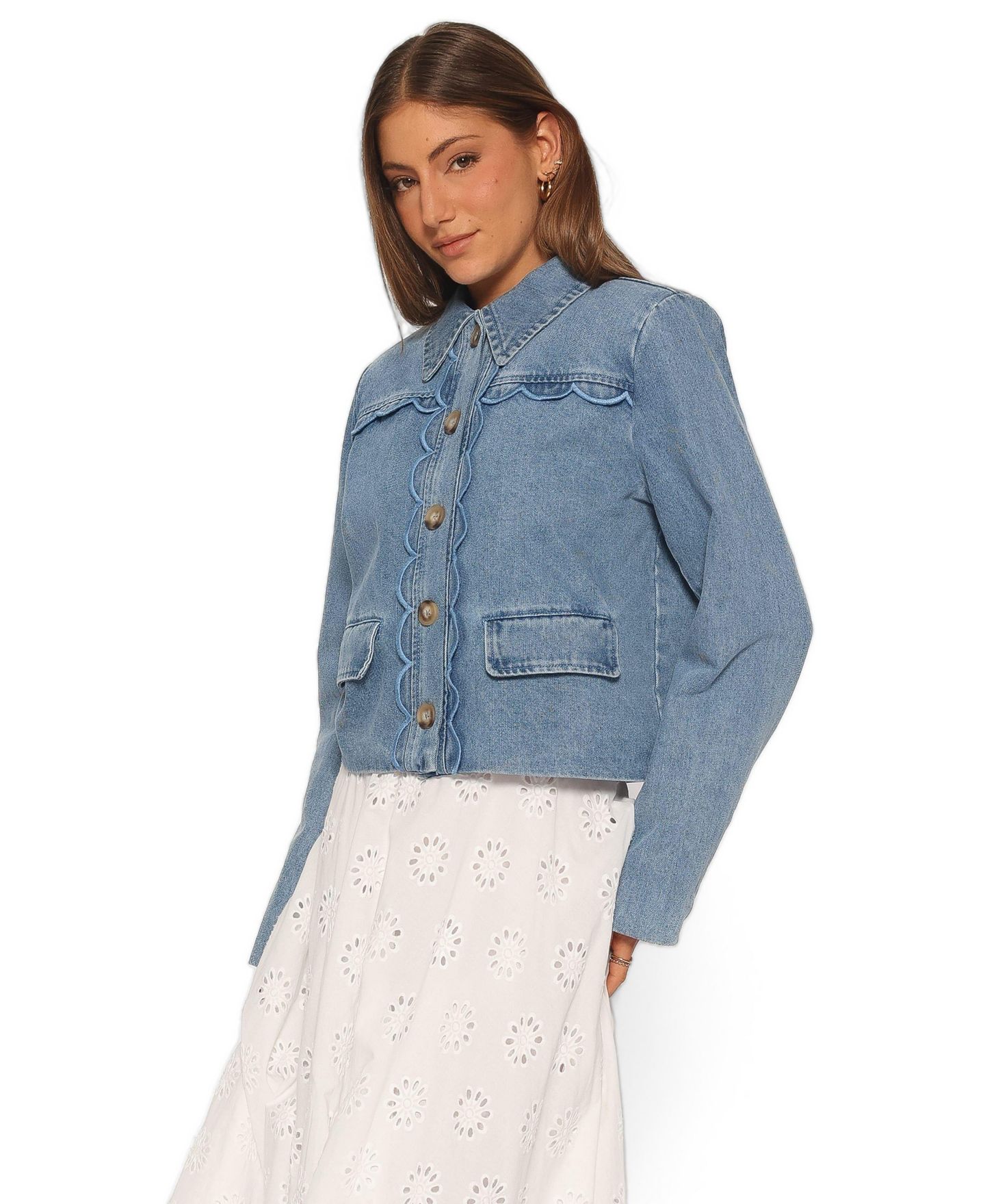 Женская куртка Petal and Pup Heidi Scallop Trim Denim, цвет: Синий — фото 5