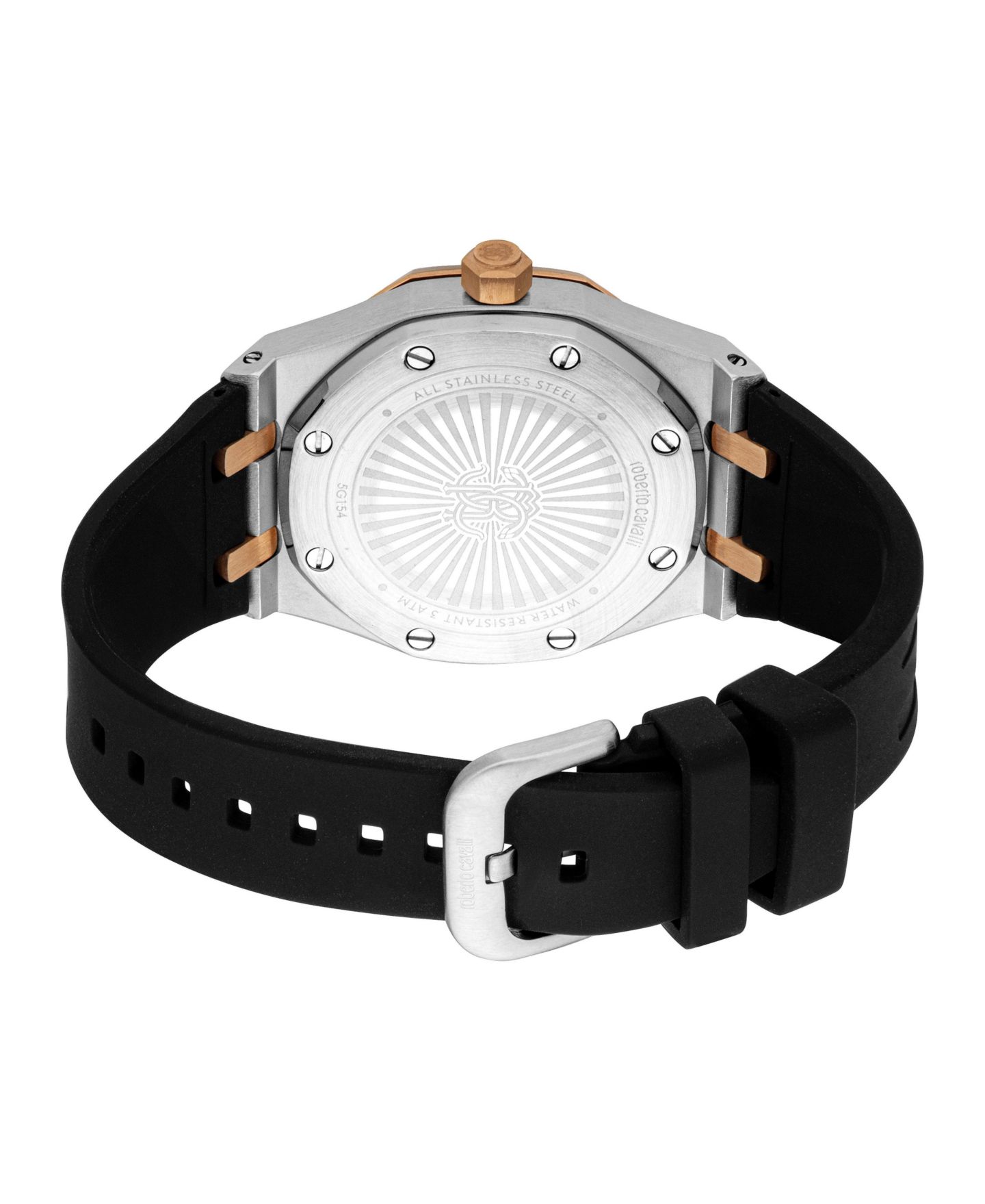 Мужские часы Roberto Cavalli Quartz Two-Tone Stainless Steel Sport Black Silicone Strap Watch, 42mm, цвет: Серебряный — фото 3