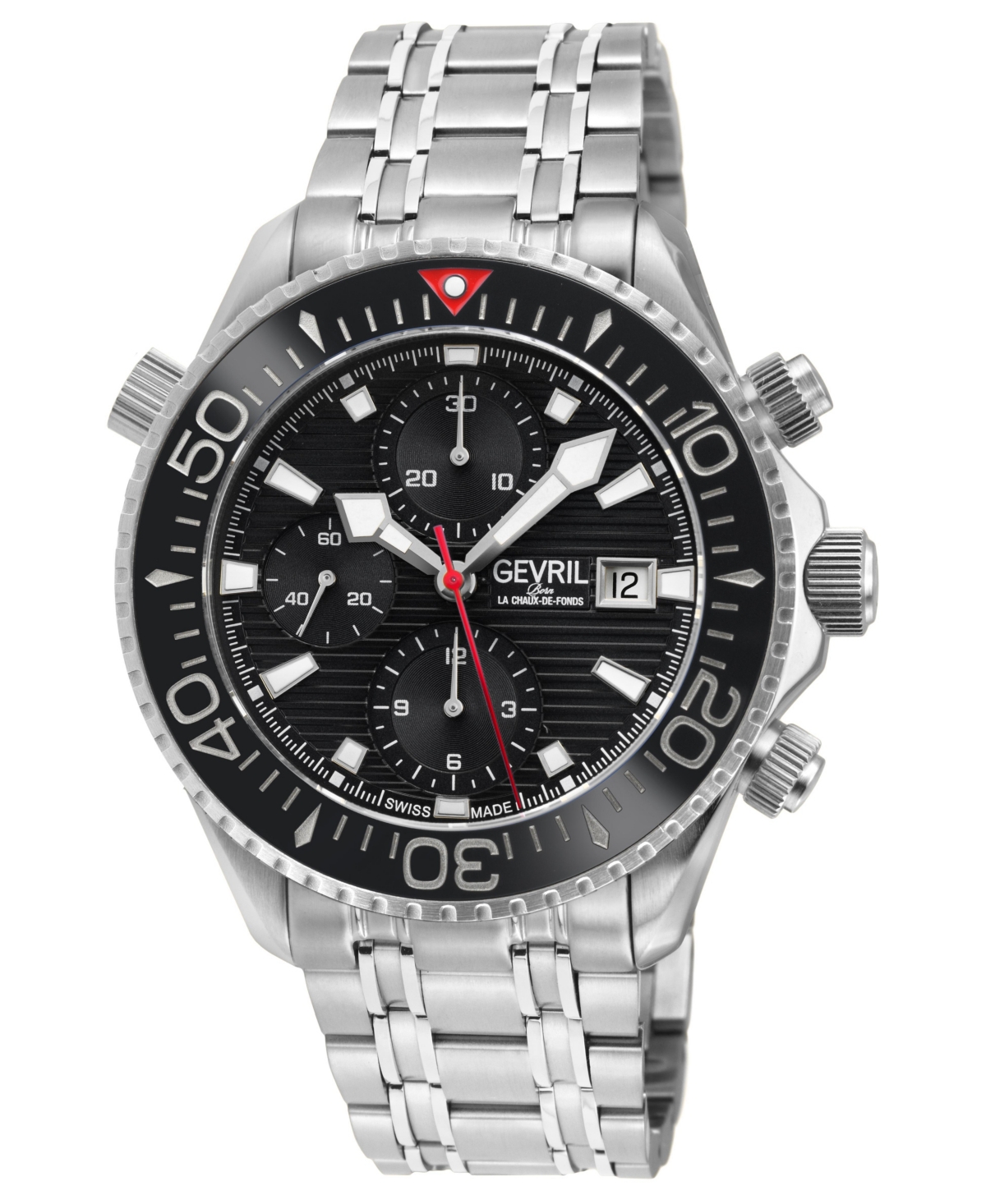 Gevril Men's Swiss Automatic Hudson Yards Chronograph Silver Stainless Steel Bracelet Watch, 43mm - Silver