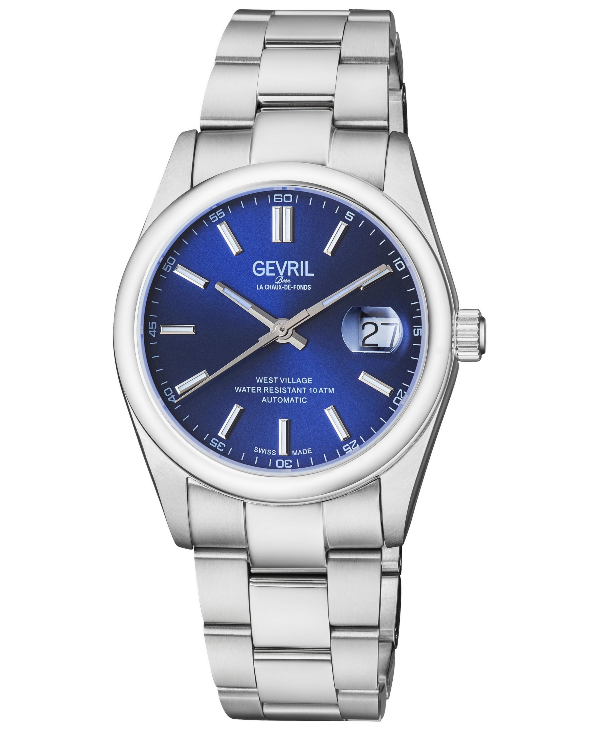 Gevril Men's Swiss Automatic West Village Silver 316L Stainless Steel Bracelet Watch, 40mm - Silver
