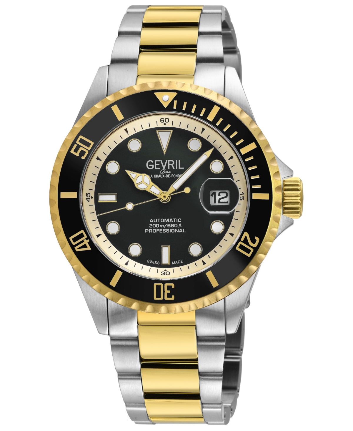 Gevril Men's Swiss Automatic Wall Street Water-Resistant Date Two-Tone Stainless Steel Bracelet Watch, 43 mm - Silver
