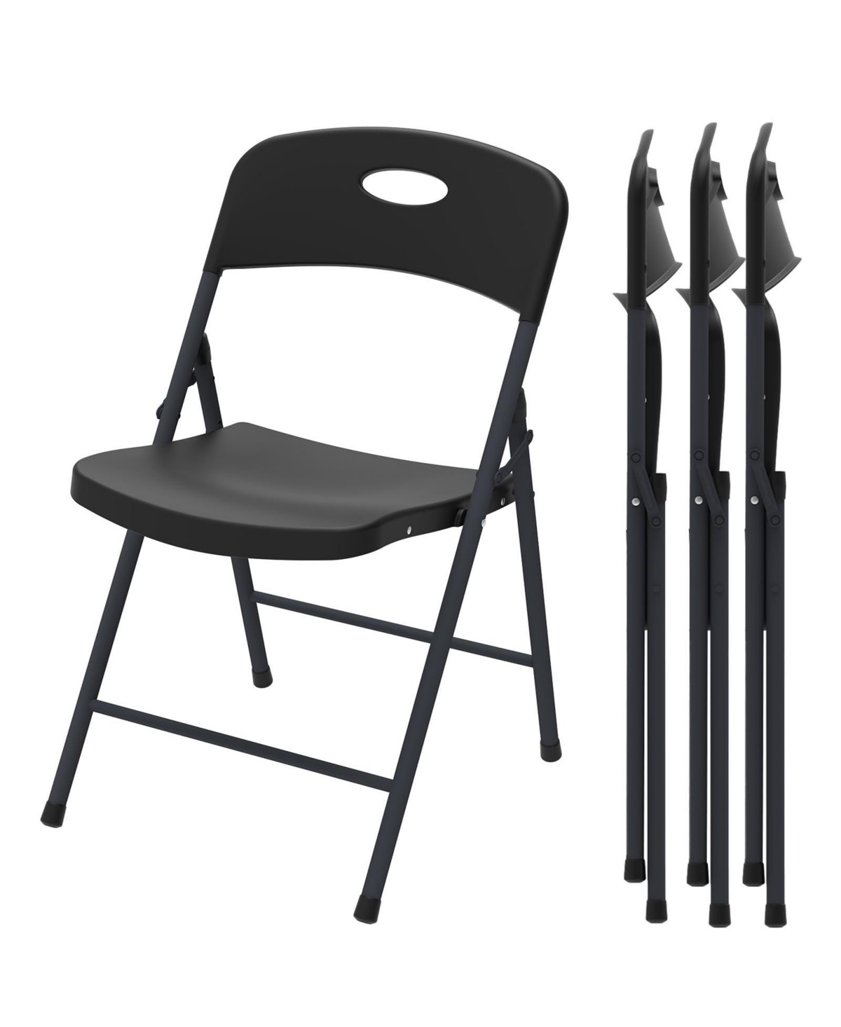 Decksplore 4 Pack Folding Chairs Heavy Duty Metal Frame Plastic Seats Great for Outdoor Picnics Parties Patio Gatherings - Black