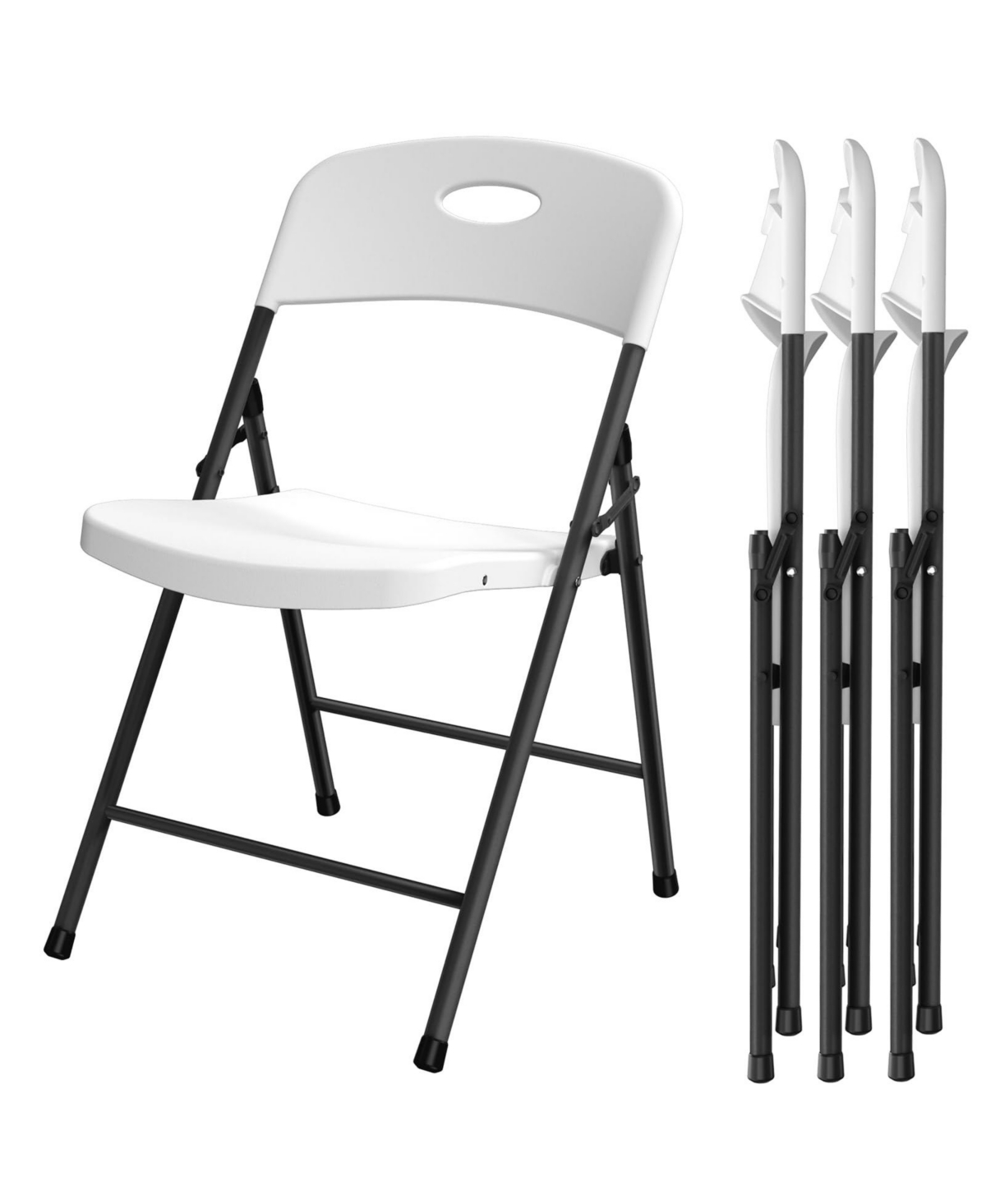 Decksplore 4 Pack Folding Chairs Heavy Duty Metal Frame Plastic Seats Great for Outdoor Picnics Parties Patio Gatherings - White