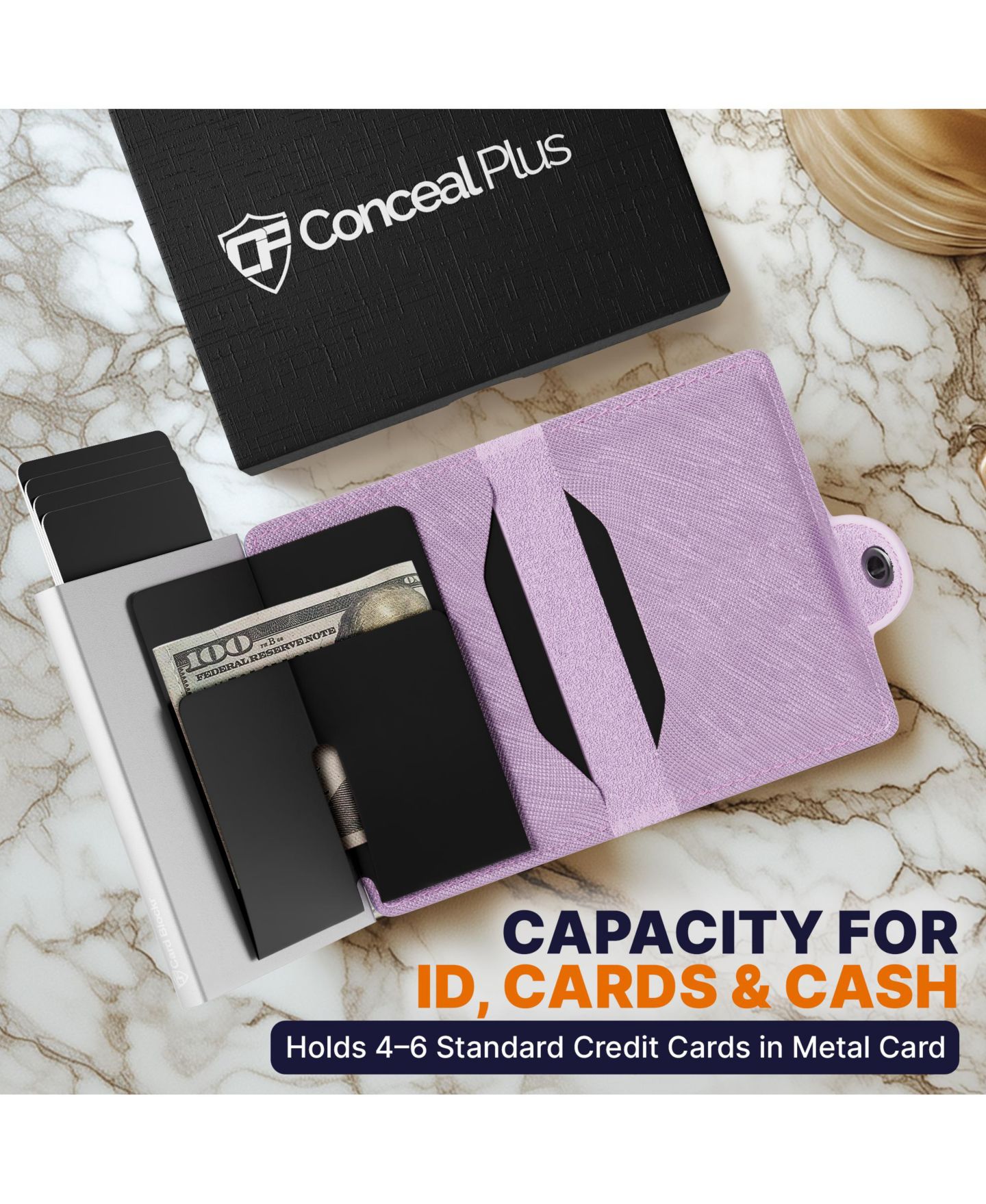 Женский кошелёк Conceal Plus RFID Pop Up Wallet for Women - Slim Minimalist Credit Card Holder (4-6 Card Capacity) - Aluminum Metal Case, цвет: Светлый розовый — фото 2