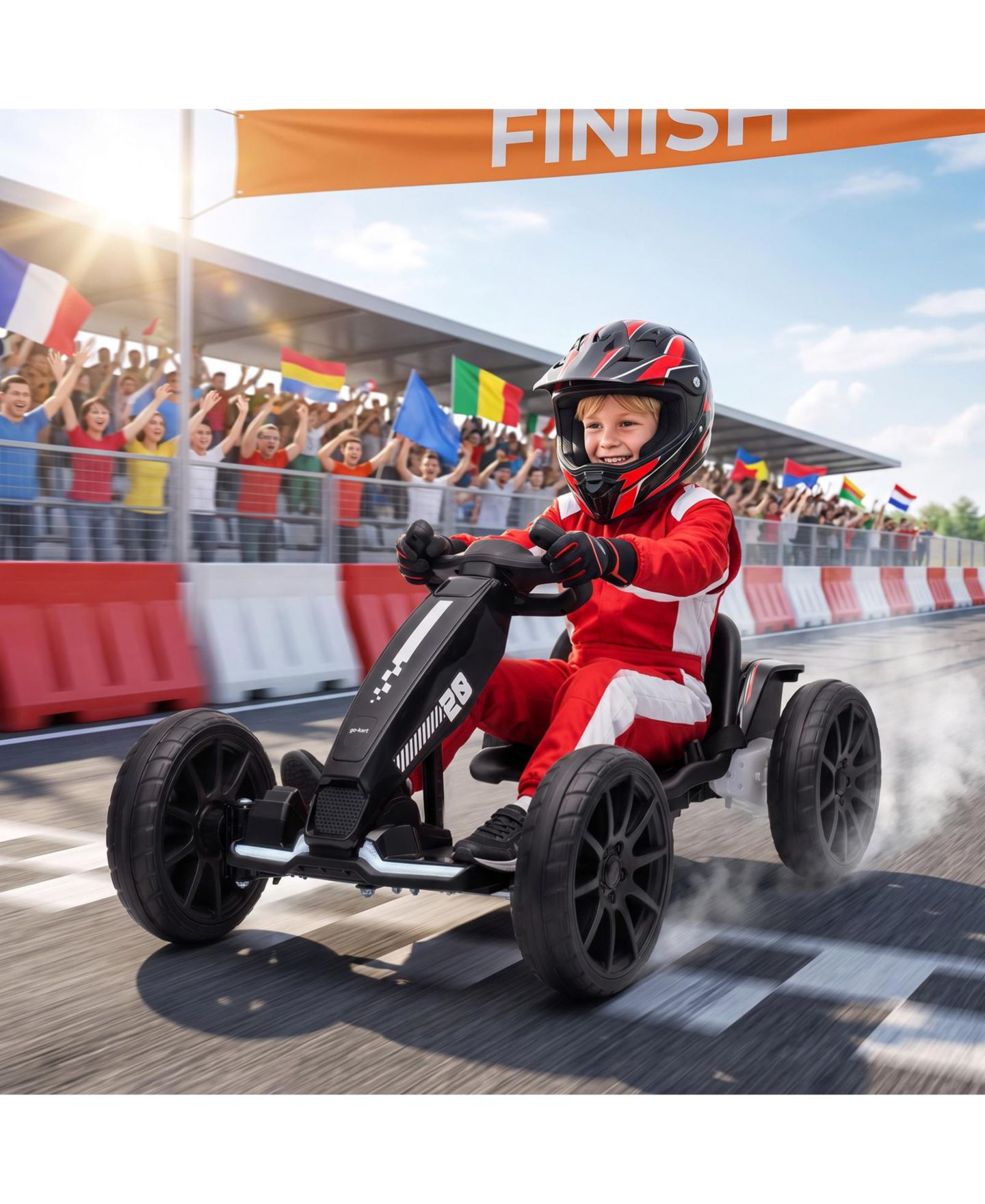 Детская игрушка Glintex 12V Electric Go Kart with Four Length Settings and LED Headlights, Up to 25 kg, 3–6 лет, цвет: Чёрный — фото 2