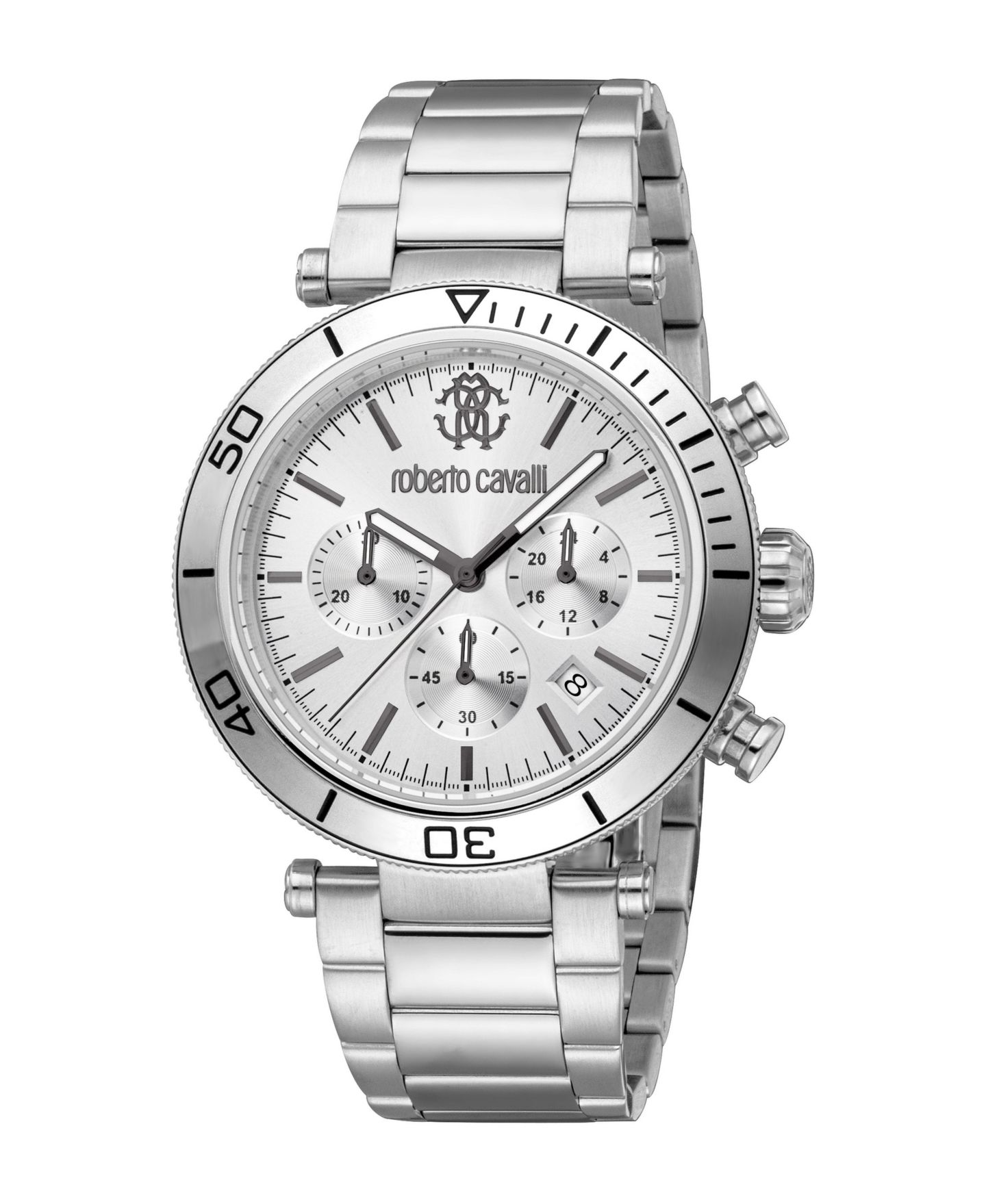 Мужские часы Roberto Cavalli Quartz Chronograph Ritmo Stainless Steel Bracelet Watch, 43mm, цвет: Серебряный — фото 1