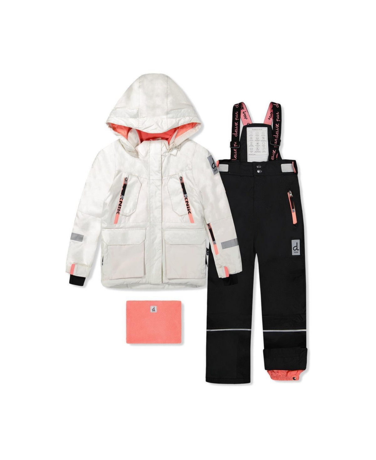 Deux par Deux Toddler Girls' 2T-5T Teknik Hooded Insulated Jacket and Pants, 2-Piece Set - Off-white and pink