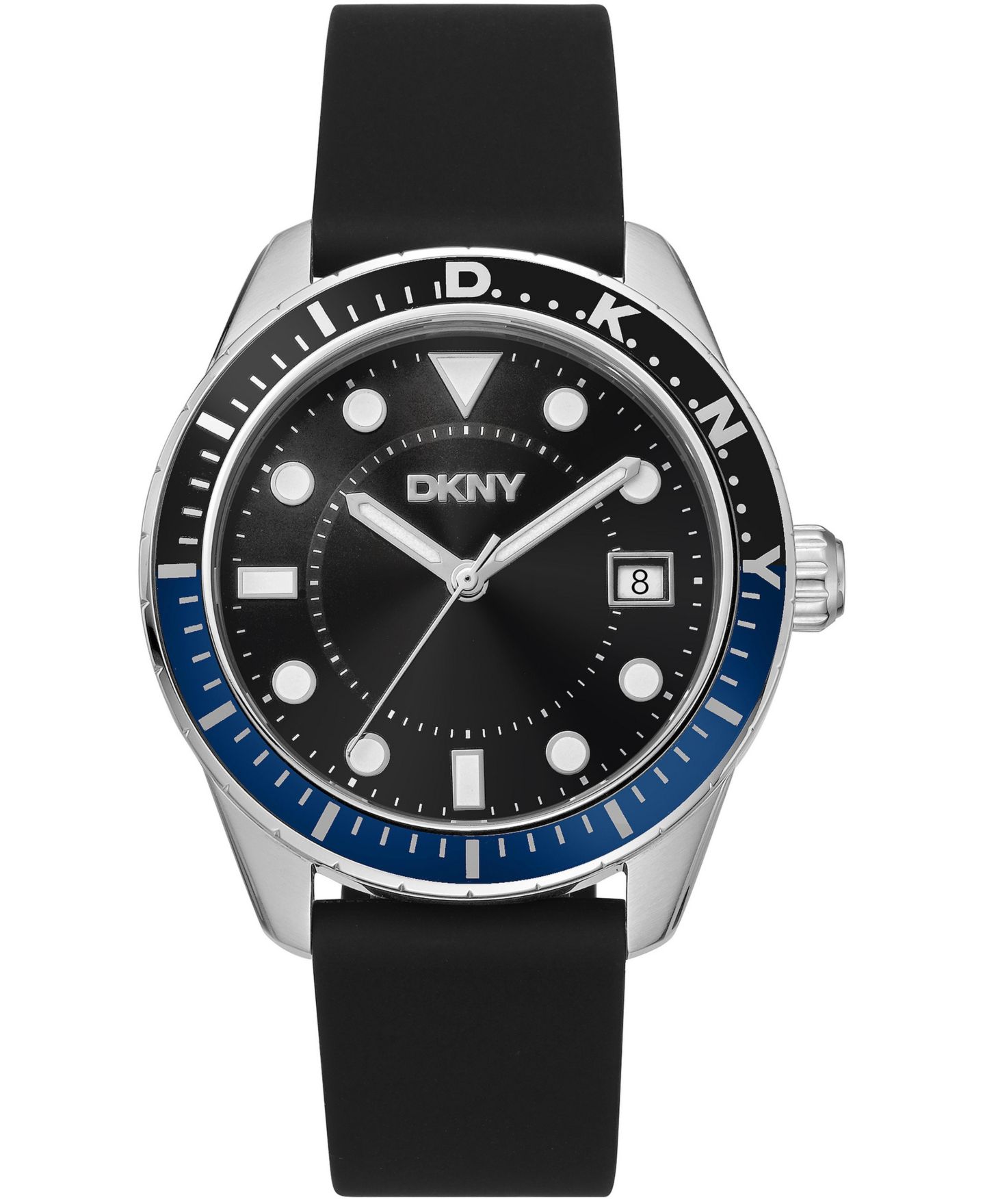 Мужские часы DKNY Quartz Crosby Sport Black Silicone Strap Watch, 42mm, цвет: Серебряный — фото 1