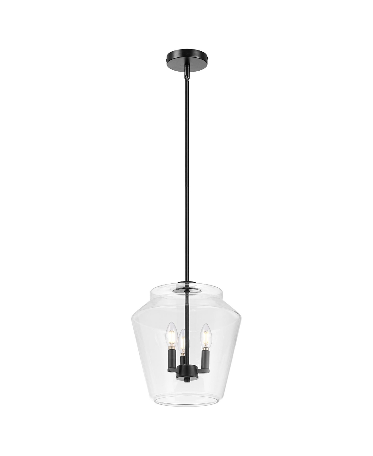 Parrot Uncle 12 Inch Modern Clear Glass 3 Light Pendent Light Adjustable Hanging Light for Kitchen Island and Dining Room - Black