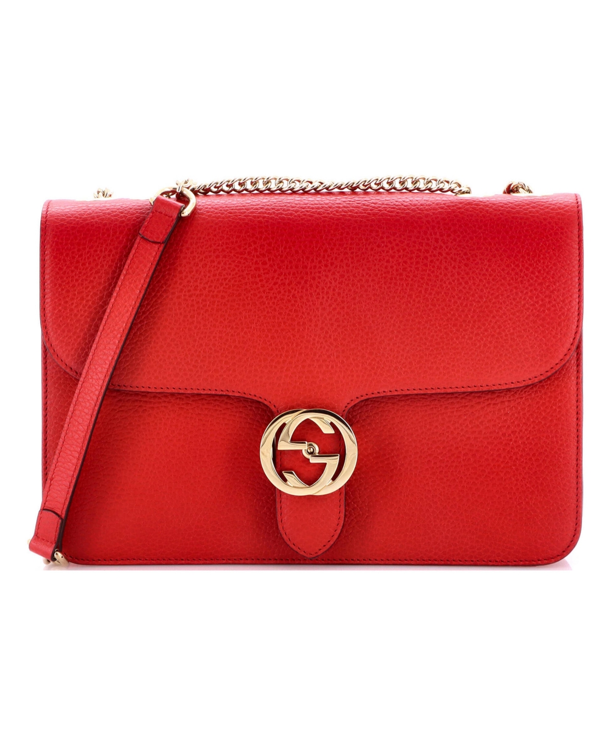 Pre-Owned Gucci Medium Interlocking Shoulder Bag Leather - Red