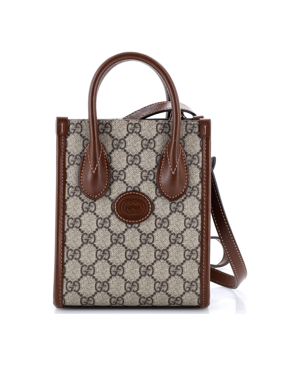Pre-Owned Gucci Mini Interlocking G Patch Tote Gg Coated Canvas - Brown