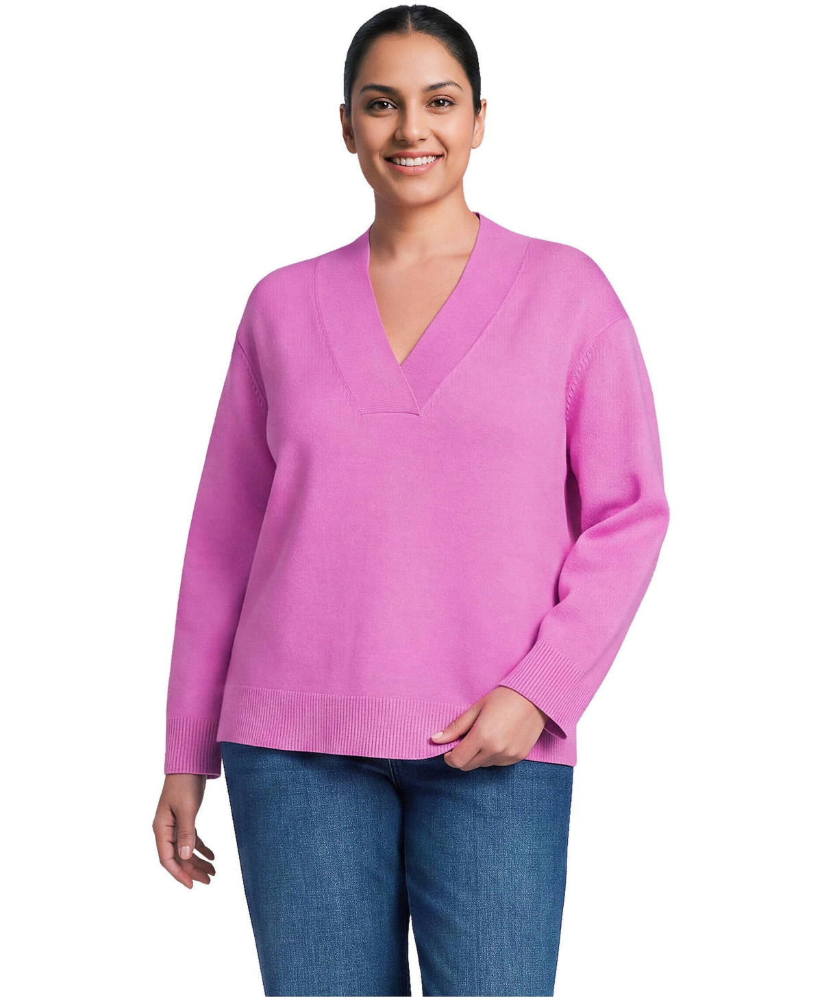 Lands' End Plus CashTouch Deep V-neck Sweater