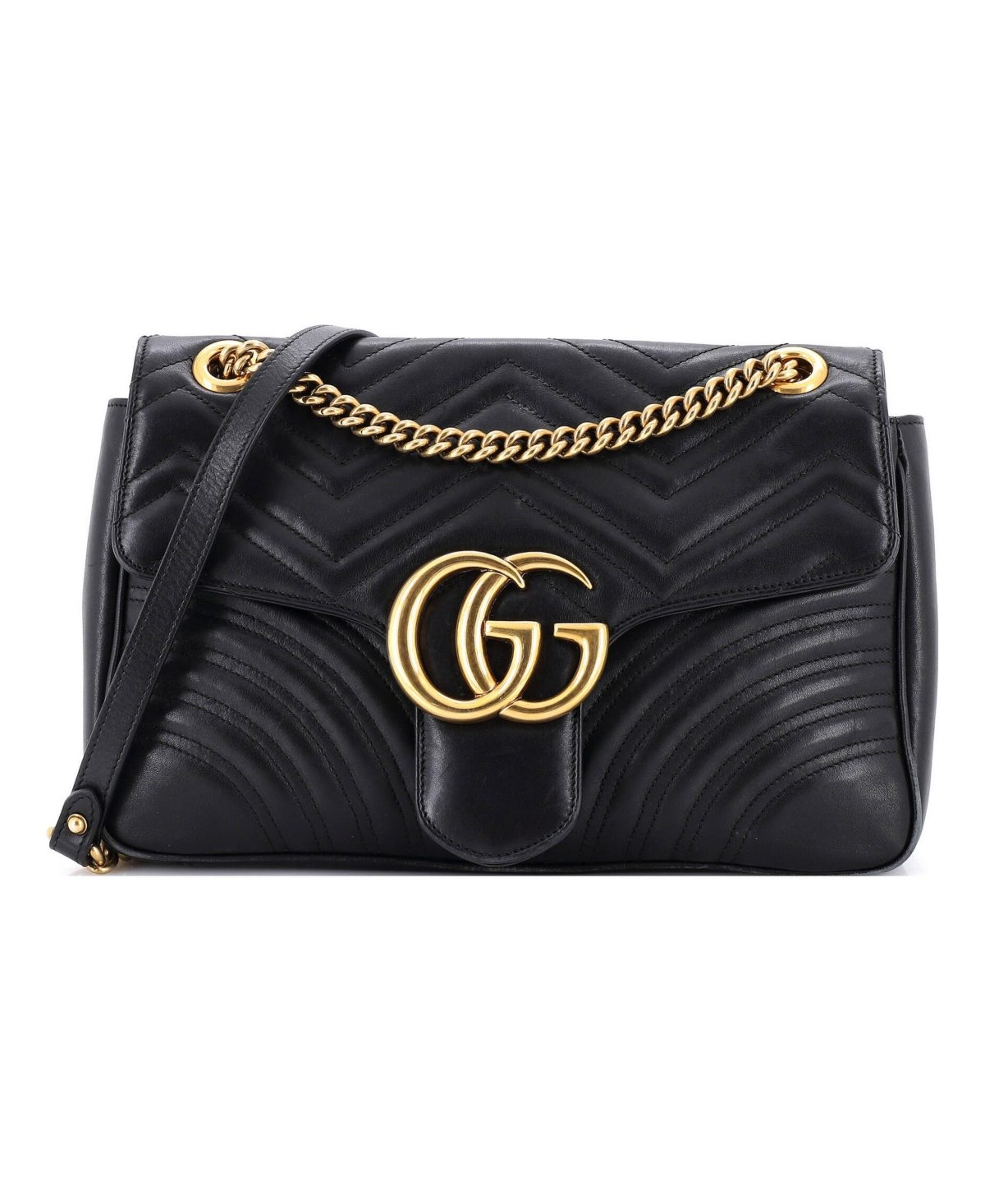 Pre-Owned Gucci Medium Gg Marmont Flap Bag Matelasse Leather - Black