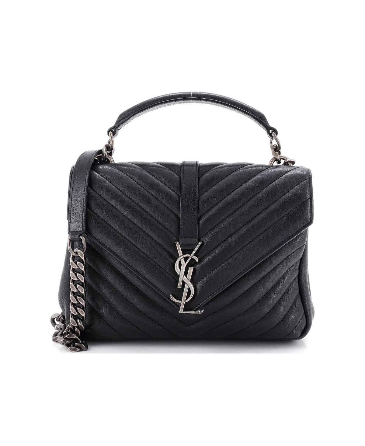 Pre-Owned Saint Laurent Medium Classic Monogram College Bag Matelasse Chevron Leather - Black