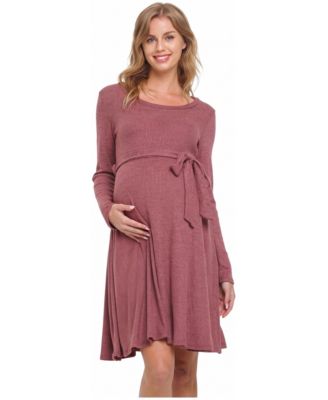 Women's Rib Knit Empire Waist Long Sleeve Knee-Length Dress