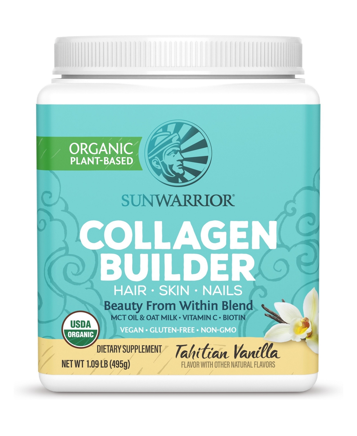 Sunwarrior Collagen Building Protein Peptides Powder, Tahitian Vanilla Flavor, 495 Gram