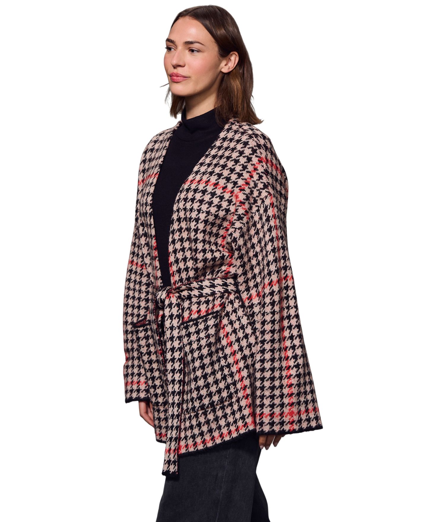 Женские куртки Sanctuary Houndstooth Plaid Jacquard Coatigan, цвет: Красная гусиная лапка — фото 3