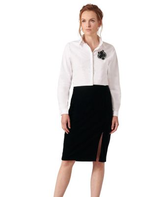 Women's Etoile Adjustable Zip Waist Side Slit Velvet Pencil Skirt