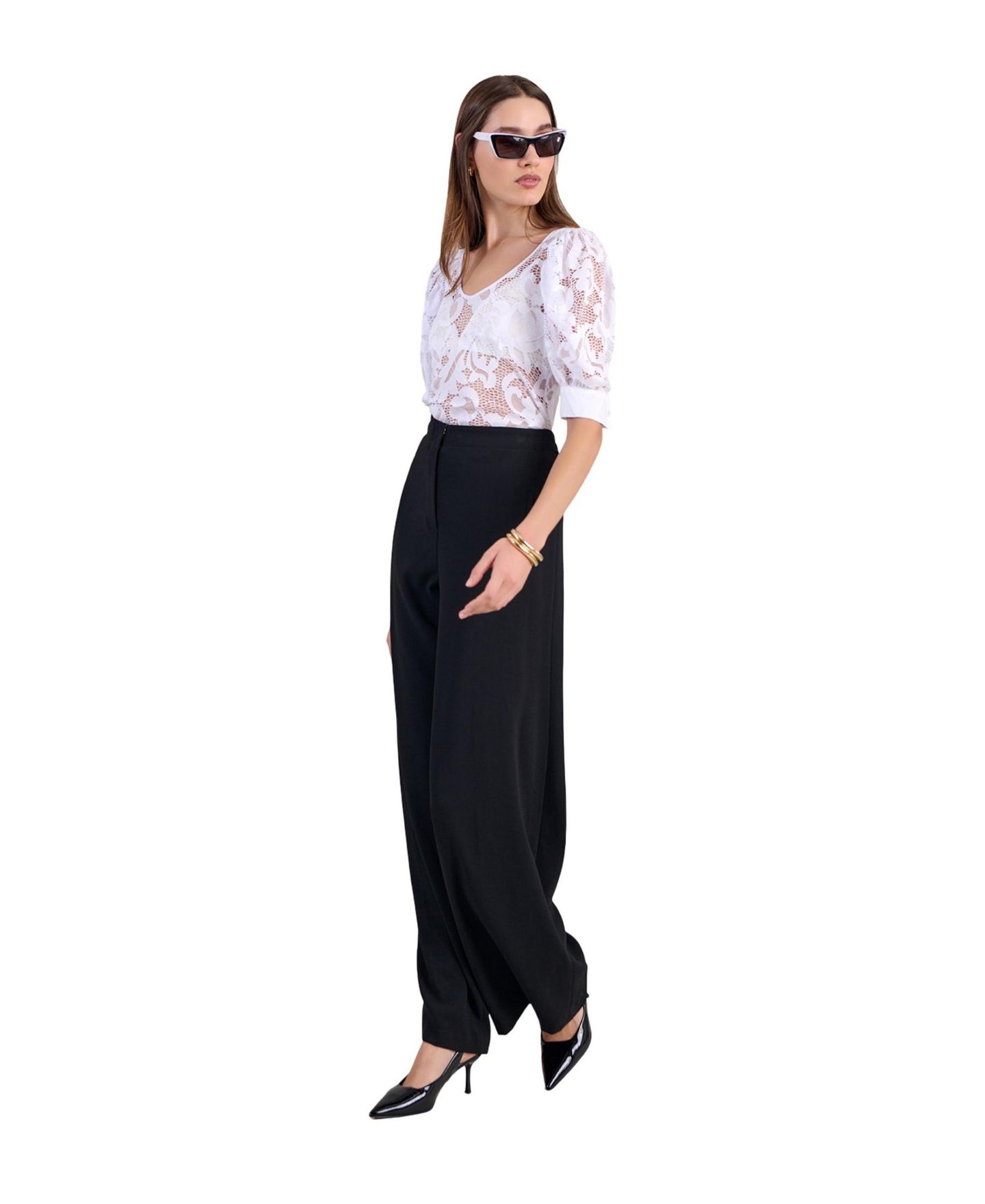 Женская футболка Anne Fontaine Katia Open Lace V-Neck Puff Sleeves, цвет: Белый — фото 4