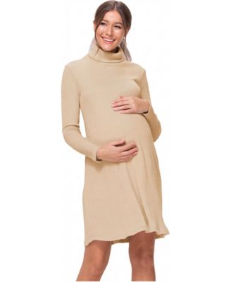 Maternity Mir Long-Sleeve Mock Neck Ribbed Shift Dress