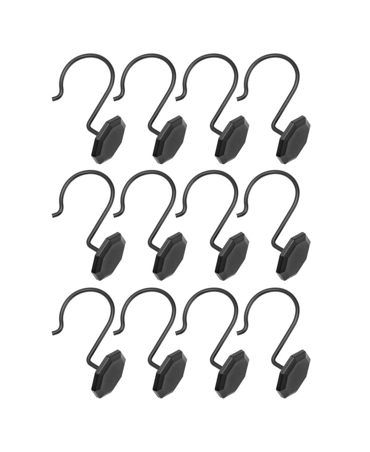 Utopia Alley Rust-Proof Zinc Shower Curtain Hooks with Octagon-Shaped end, Shower Hooks Hangers for Bathroom - Matt black