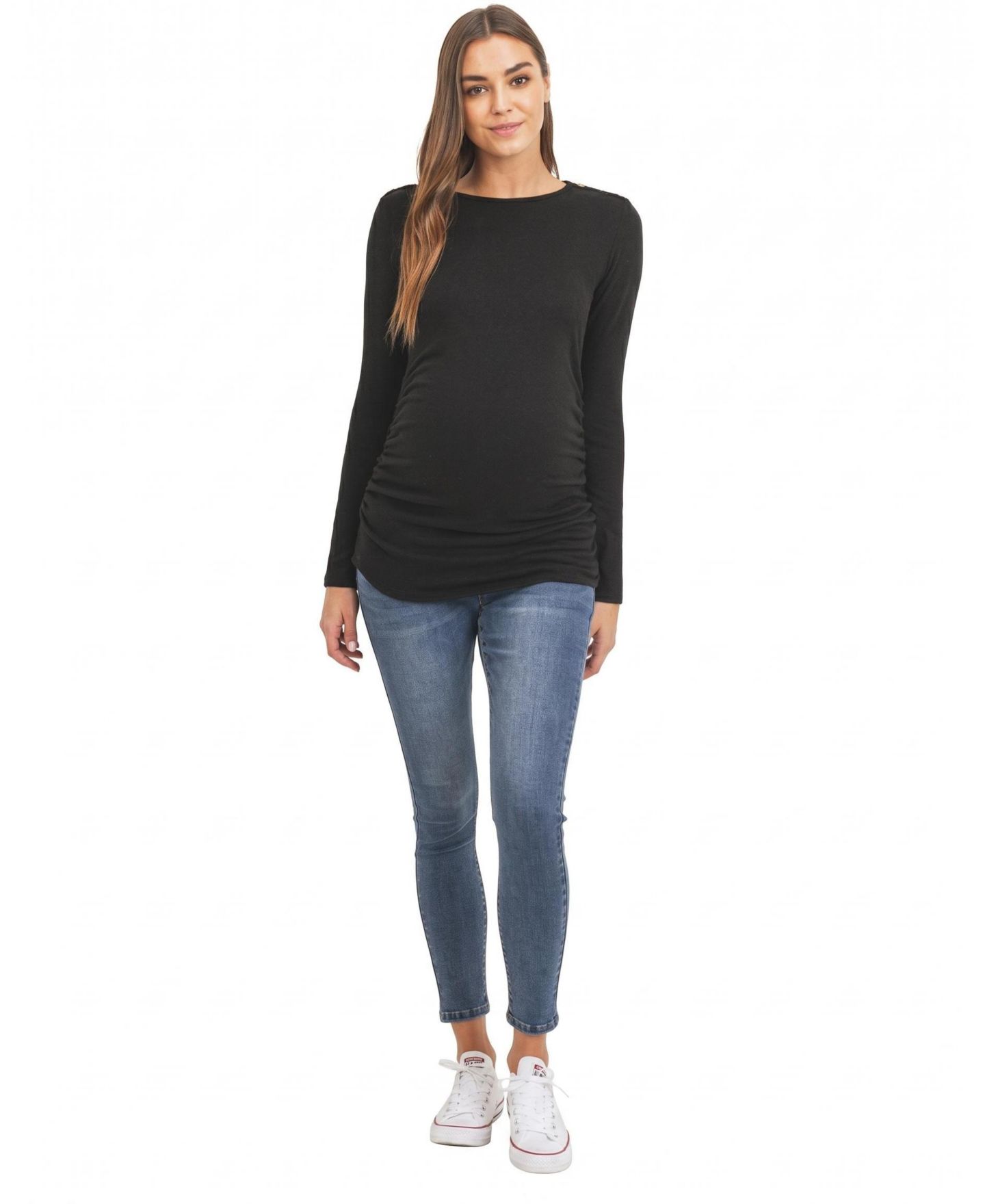 Женский топ Hello Miz Maternity Brushed Hacci Long-Sleeve Shoulder-Button, цвет: Чёрный — фото 4