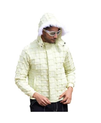 Men's Grid Textured Stand Collar Regular Fit Puffer Jacket