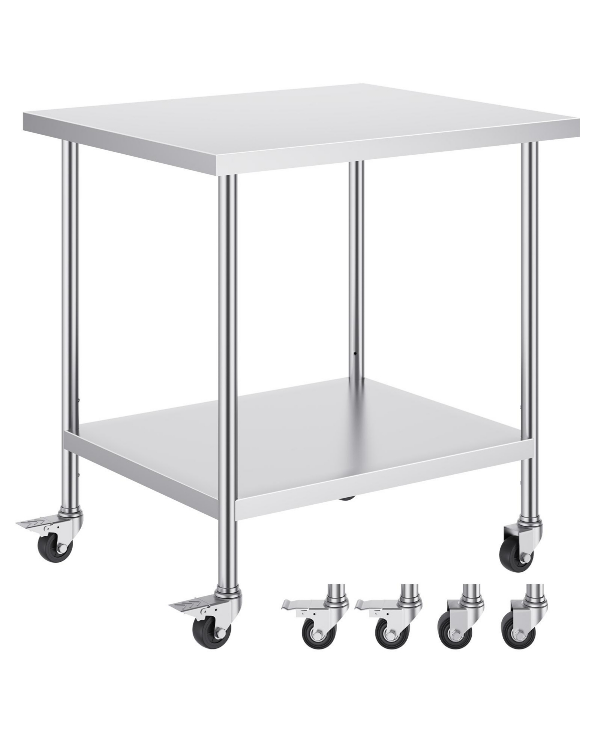 Sugift Stainless Steel Work Table on 4 Wheels 3-Level Adjustable Height 30 x 18 x 38 in Commercial Kitchen Tables - Silver