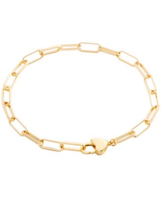 Gold Tone Heart Padlock Paperclip Chain Bracelet