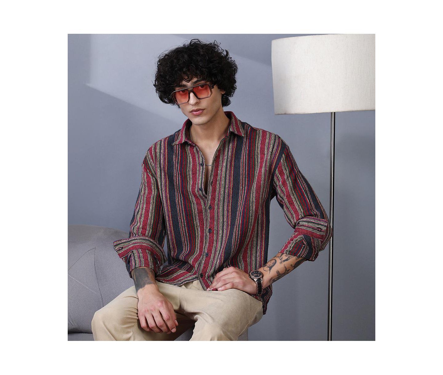 Мужская рубашка Cahoot Campus Sutra Multitrack-Striped Long-Sleeve Button-Up, цвет: Малиновый индиго, вариант 1 — фото 2