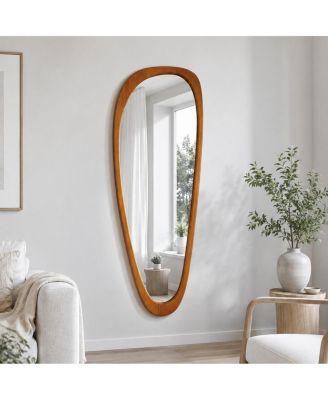 63" Irregular Full Length Mirror with Solid Wood Frame Asymmetrical Wall Mirror