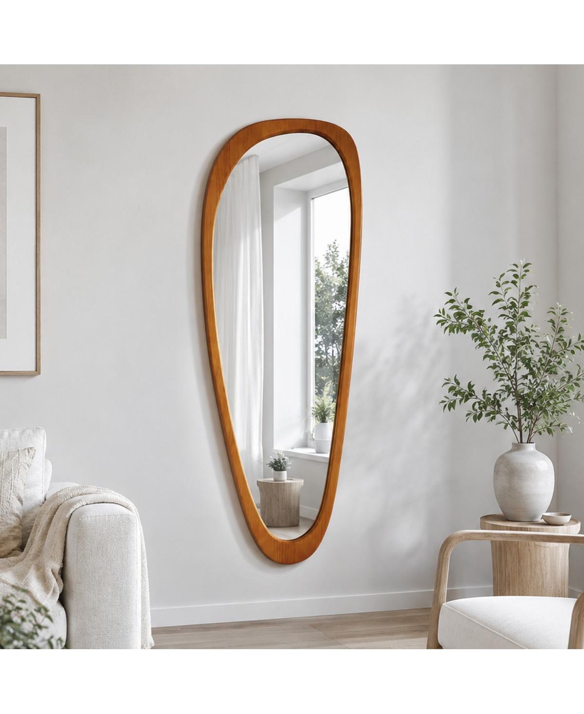 Laoties 63" Irregular Full Length Mirror with Solid Wood Frame Asymmetrical Wall Mirror - Brown