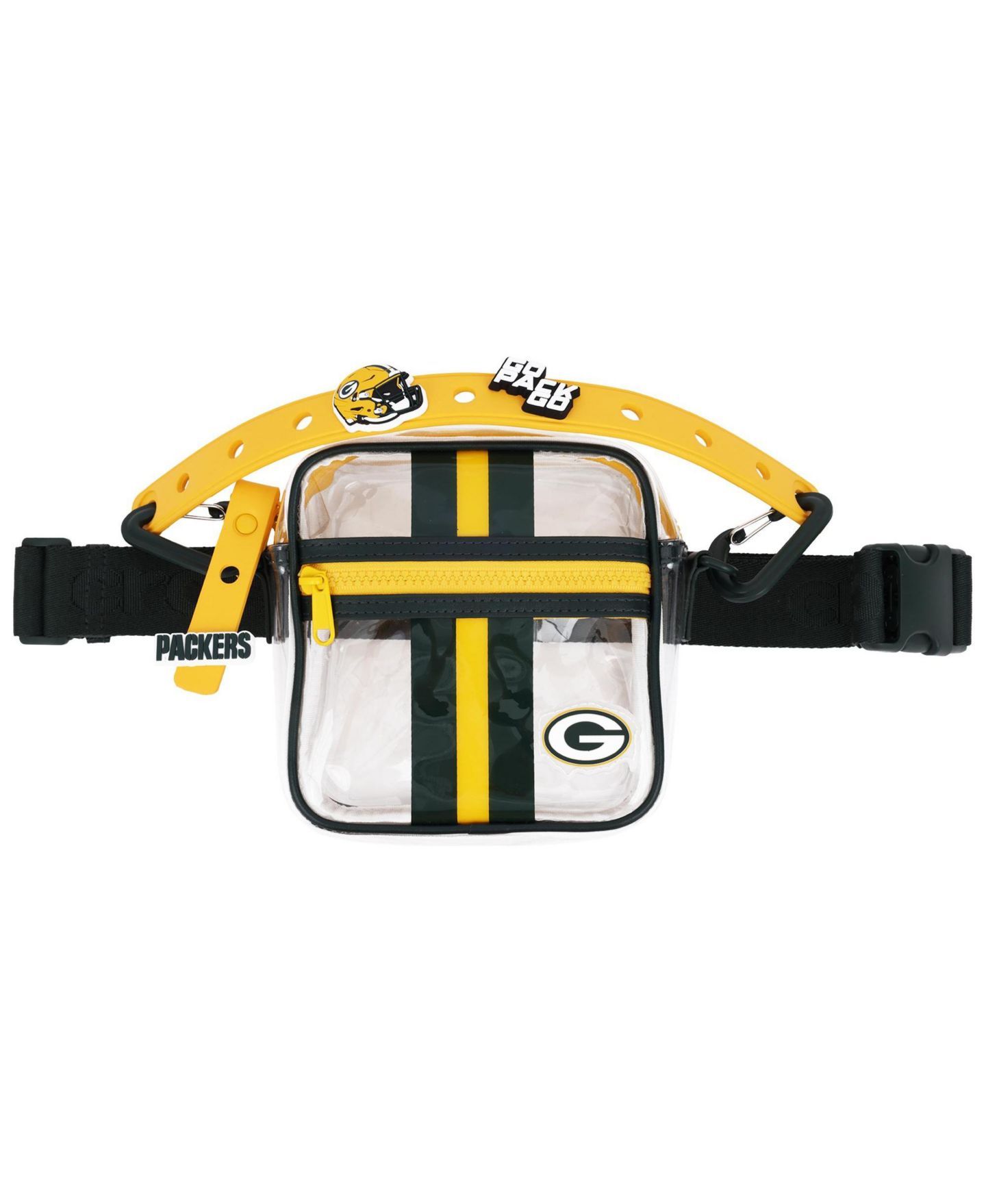 Мужская сумка Crocs Green Bay Packers Clear Stadium Adjustable Crossbody, цвет: Зелёный / Жёлтый — фото 1