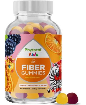 Prebiotic Fiber Gummies for Kids, 4g Chicory Root Fiber per Serving, Strawberry and Tangerine, Sugar-Free, 60 Count