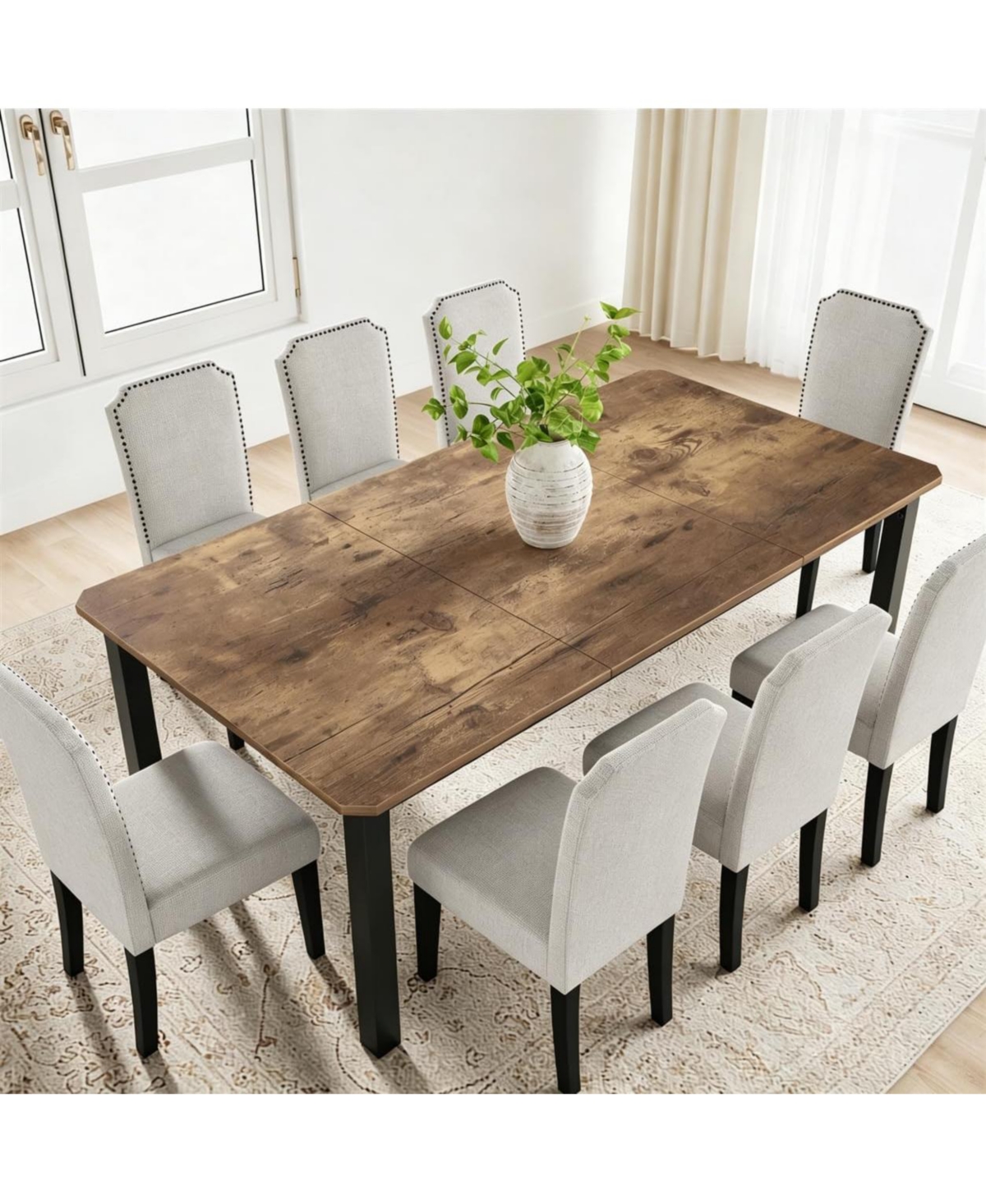 gaomon 9-Piece 78.7-Inch Industrial Dining Table Set with Steel Frame