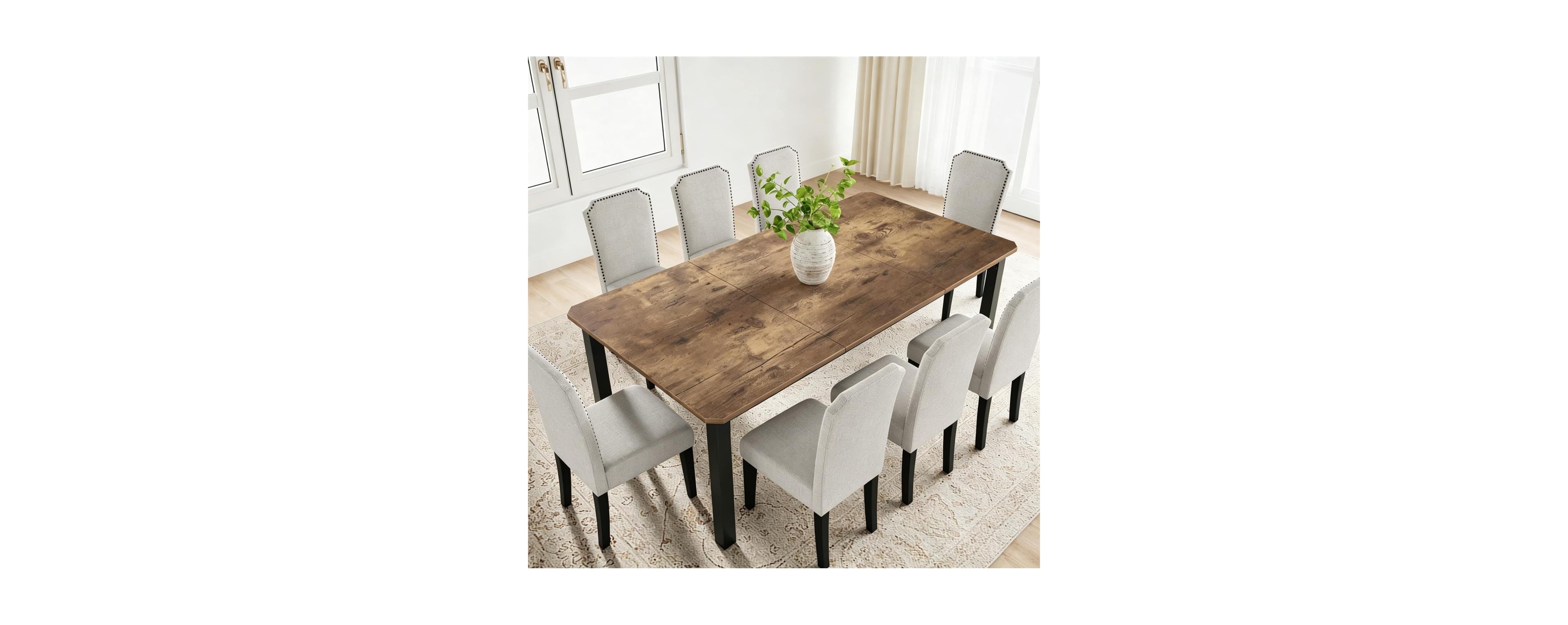 gaomon 9-Piece 78.7-Inch Industrial Dining Table Set with Steel Frame