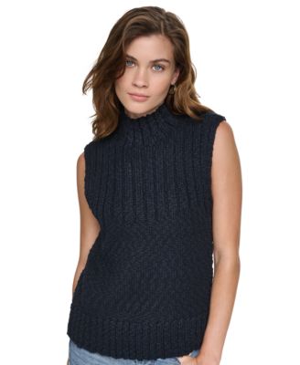 Women's Sleeveless Mock-Neck Cable-Knit Sweater